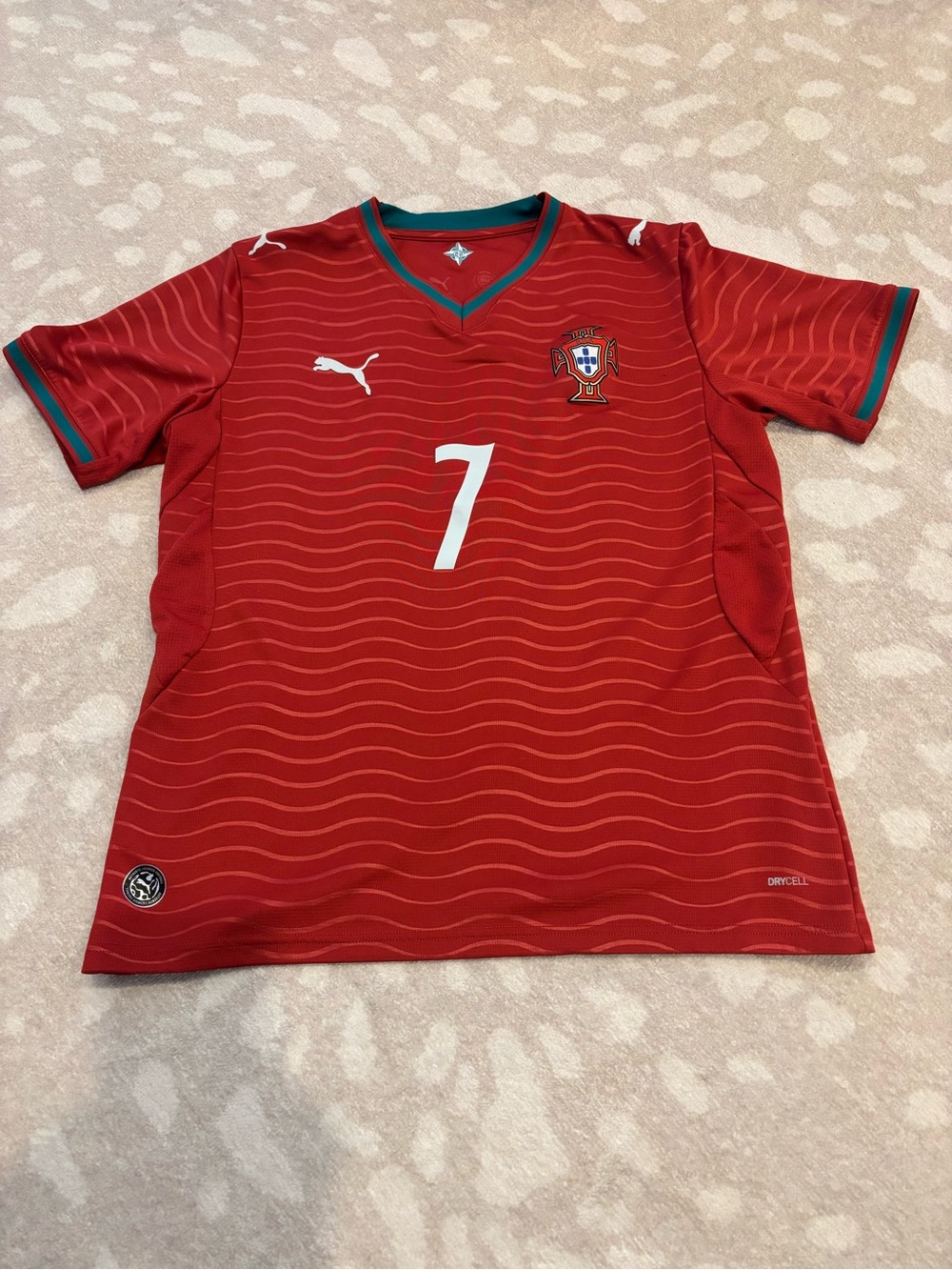 Puma Red Men's Portugal Soccer Jersey with Green Trim - #7